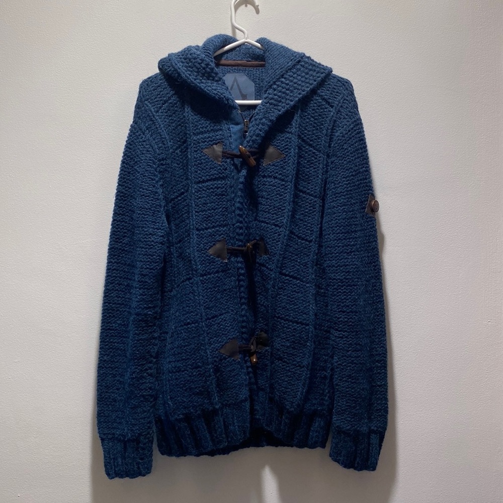 Musterbrand assassins creed blue knit hooded cardigan medium men’s wool alpaca